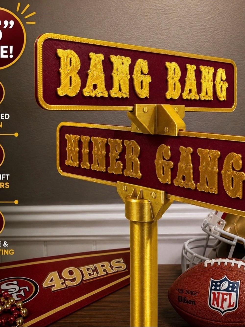 San Francisco 49ers Gold & Burgundy Team Street Sign - Fan Décor